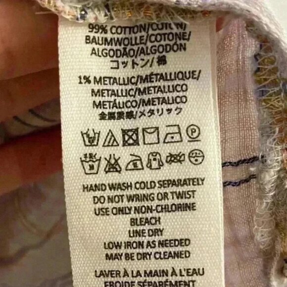 FREE PEOPLE| blouse button up cotton gold metallic string slouchy boho |‎ small - Picture 7 of 8